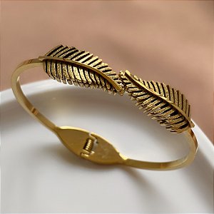 PULSEIRA / BRACELETE FOLHAS DOURADO AÇO 316L⭐️