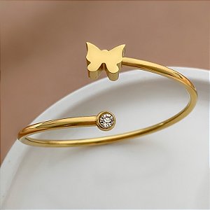 PULSEIRA / BRACELETE BORBOLETA E PONTO DE LUZ ZIRCÔNIA DOURADO AÇO 316L⭐️