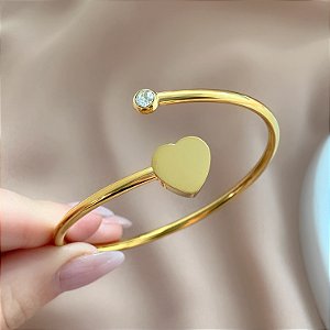 PULSEIRA / BRACELETE CORAÇÃO LISO E PONTO DE LUZ ZIRCÔNIA DOURADO AÇO 316L⭐️