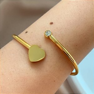 PULSEIRA / BRACELETE CORAÇÃO LISO E PONTO DE LUZ ZIRCÔNIA DOURADO AÇO 316L⭐️