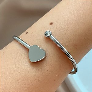 PULSEIRA / BRACELETE CORAÇÃO LISO E PONTO DE LUZ ZIRCÔNIA AÇO 316L⭐️