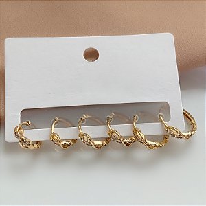 BRINCO KIT ARGOLINHAS INFINITO FIO LISO E ZIRCÔNIAS BIJU