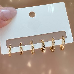 BRINCO KIT ARGOLINHAS DESENHOS GEOMÉTRICOS ZIRCÔNIAS BIJU