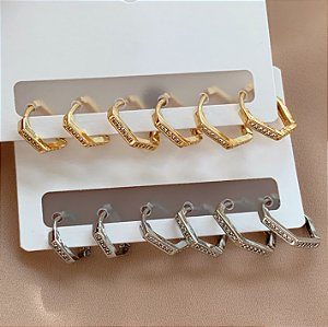 BRINCO KIT ARGOLINHAS HEXAGONAIS ZIRCÔNIAS BIJU