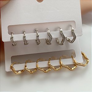 BRINCO KIT ARGOLINHAS ONDULADAS ZIRCÔNIAS BIJU