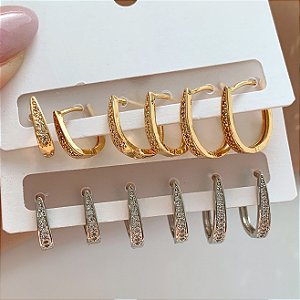 BRINCO KIT ARGOLINHAS OVAIS FINAS ZIRCÔNIAS BIJU