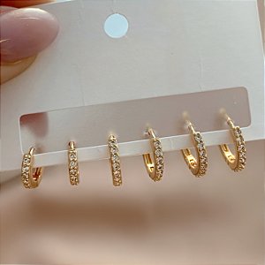 BRINCO KIT ARGOLINHAS ZIRCÔNIAS LETÍCIA BIJU