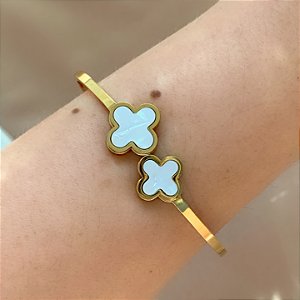 PULSEIRA / BRACELETE TREVOS RESINADOS DOURADO AÇO 316L⭐️