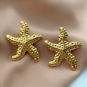 BRINCO ESTRELA DO MAR TEXTURIZADA DOURADO AÇO 316L⭐️