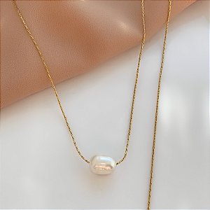 COLAR CORRENTE FINA PÉROLA DOURADA AÇO 316L⭐️