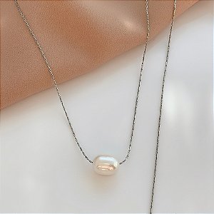 COLAR CORRENTE FINA PÉROLA AÇO 316L⭐️