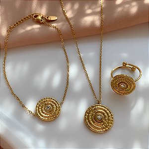 COLAR KIT MEDALHA DETALHADA ZIRCÔNIA DOURADA AÇO 316L⭐️