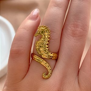 ANEL REGULÁVEL CAVALO MARINHO DOURADO AÇO 316L⭐️