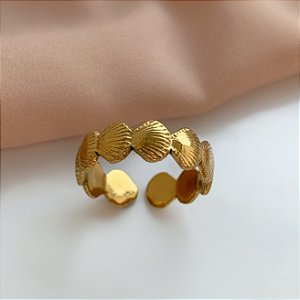 ANEL REGULÁVEL FILEIRA MINI CONCHAS DOURADO AÇO 316L⭐️
