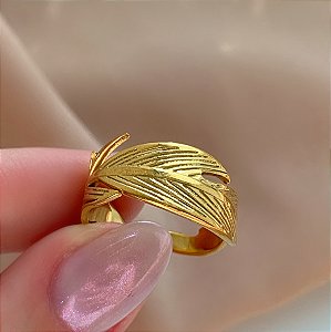 ANEL REGULÁVEL PENA DOURADO AÇO 316L⭐️