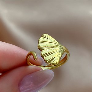 ANEL REGULÁVEL PÉTALA DOURADO AÇO 316L⭐️