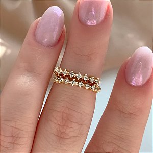 ANEL FALANGE FILEIRA DUPLA ZIRCÔNIAS DOURADO BIJU