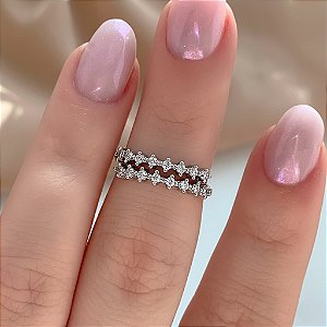 ANEL FALANGE FILEIRA DUPLA ZIRCÔNIAS PRATEADO BIJU