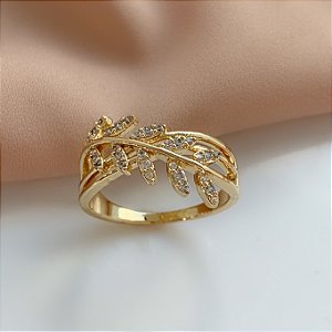 ANEL RAMINHOS ZIRCÔNIAS FIOS LISOS CRUZADOS DOURADO BIJU