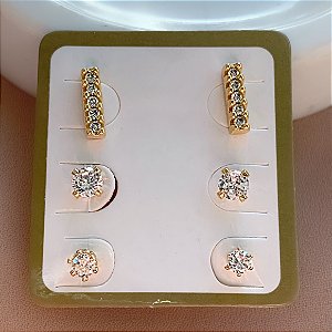 BRINCO KIT FILEIRA ZIRCÔNIAS E PONTOS DE LUZ FOLHEADO A OURO 18K⭐