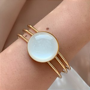 PULSEIRA / BRACELETE TRÊS FIOS PEDRA OLHO DE GATO BIJU