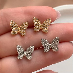 BRINCO BORBOLETA CRAVEJADA EM ZIRCÔNIAS BIJU