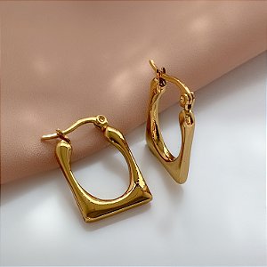 BRINCO ARGOLA RETANGULAR FECHO ITALIANO DOURADO AÇO 316L⭐️