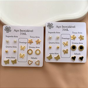 BRINCO KIT DIAS DA SEMANA CORAÇÃO RESINADA DOURADO AÇO 316L⭐️