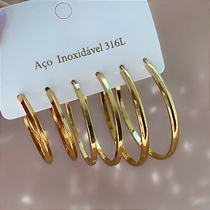 BRINCO KIT ARGOLAS DIVERSAS FIO BOLEADO DOURADO AÇO 316L⭐️