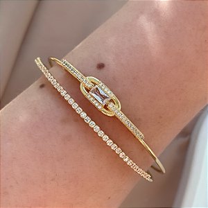 PULSEIRA / BRACELETE FIO ZIRCÔNIA E ELO CRAVEJADO BIJU