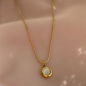 COLAR PINGENTE REDONDO OLHO DE GATO DOURADO AÇO 316L⭐️