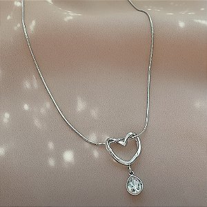 COLAR CORAÇÃO COM GOTA DE ZIRCÔNIA AÇO 316L⭐️
