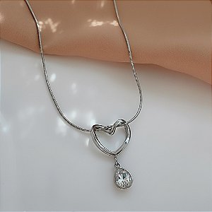 COLAR CORAÇÃO COM GOTA DE ZIRCÔNIA AÇO 316L⭐️