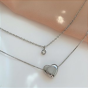COLAR DUPLO CORAÇÃO E PONTO DE LUZ AÇO 316L⭐️