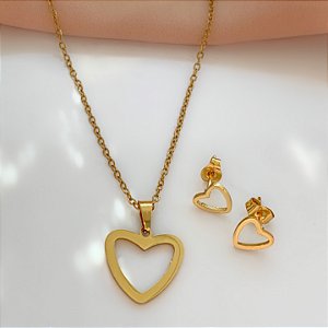 COLAR KIT CORAÇÃO VAZADO DOURADO AÇO 316L⭐️