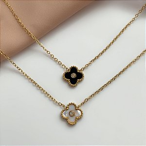 COLAR PINGENTE TREVO ESMALTADO COM ZIRCÔNIA AÇO 316L⭐️