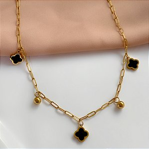 COLAR PINGENTES TREVOS RESINADOS E BOLINHAS DOURADO AÇO 316L⭐️