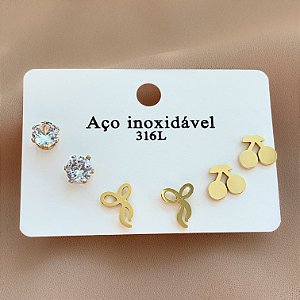 BRINCO KIT LAÇO E CEREJA DOURADO AÇO 316L⭐️