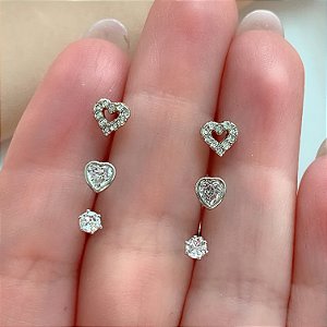 BRINCO KIT CORAÇÕES HIPOALERGÊNICO FOLHEADO A RÓDIO⭐️