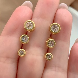 BRINCO KIT BOLINHAS ZIRCÔNIAS FOLHEADO A OURO 18K⭐