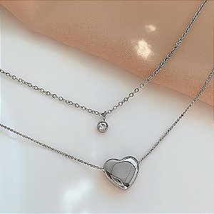 COLAR DUPLO CORAÇÃO E PONTO DE LUZ AÇO 316L⭐️