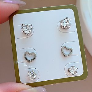 BRINCO KIT CORAÇÃO ZIRCÔNIA E CORAÇÃO VAZADO HIPOALERGÊNICO FOLHEADO A RÓDIO⭐️