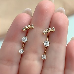 BRINCO KIT FILEIRA ZIRCÔNIAS E PONTOS DE LUZ FOLHEADO A OURO⭐️