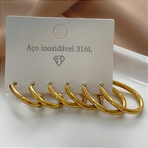 BRINCO KIT ARGOLINHAS ALONGADAS FINAS DOURADO AÇO 316L⭐️