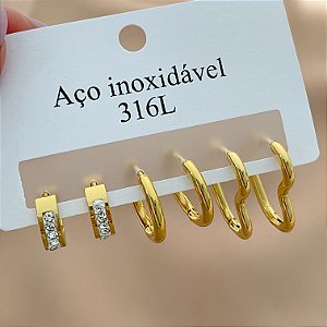 BRINCO KIT ARGOLINHAS DIVERSAS PAULA DOURADO AÇO 316L⭐️