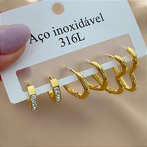 BRINCO KIT ARGOLINHAS DIVERSAS CRIS DOURADO AÇO 316L⭐️