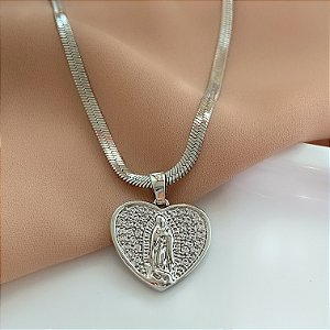 COLAR FITA FINA COM PINGENTE NOSSA SENHORA CRAVEJADO AÇO 316L⭐️