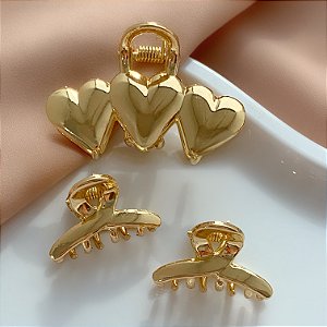 KIT PRESILHA CORAÇÕES DOURADO BIJU
