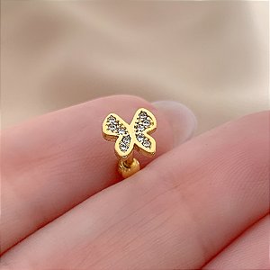 PIERCING TRÁGUS / CARTILAGEM BORBOLETA ZIRCÔNIA 6MM HASTE AÇO 316L FOLHEADO A OURO 18K SEMIJOIA PARA ATUALIZAÇÃO⭐️