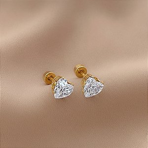 BRINCO PONTO DE LUZ CORAÇÃO ZIRCÔNIA TARRAXA ROSCA DOURADO AÇO 316L⭐️